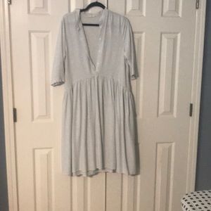 3/4 sleeve dress - white with grey stripe